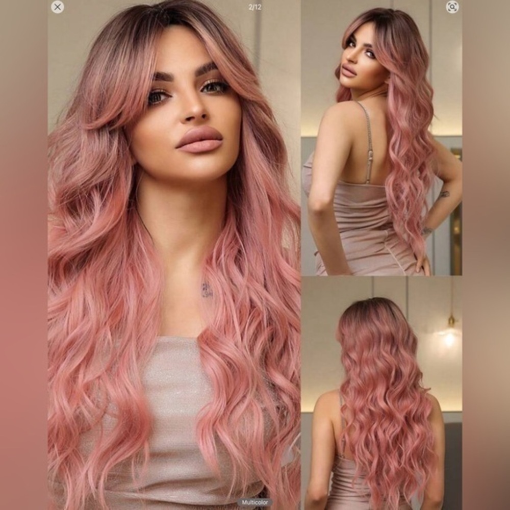 ✨NWT 26 Inch Butterfly Haircut Synthetic Wig ombré pink - Picture 4 of 9
